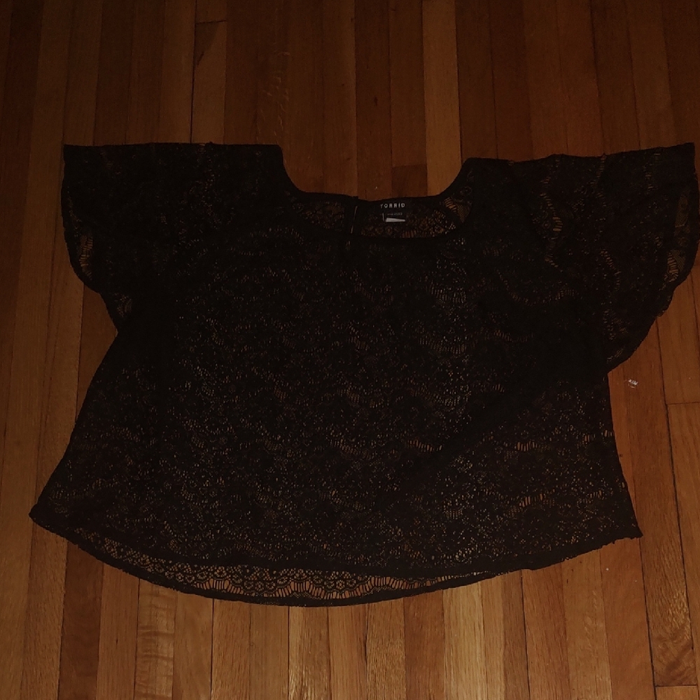 Torrid Black Sheer Lace Blouse